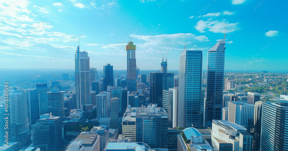 Aerial View of City Skyline and Skyscrapers Under Blue Sky and White Clouds Aerial View of City Skyline and Skyscrapers Under Blue Sky and White Clouds