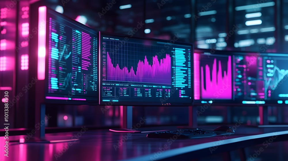Fototapeta premium Futuristic stock market trading dashboard with data visualizations