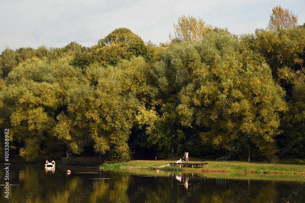 Autumn landscape with lake and trees