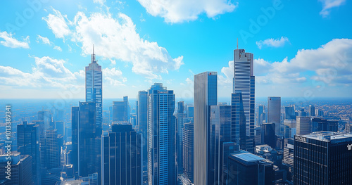 Aerial View of City Skyline and Skyscrapers Under Blue Sky and White Clouds