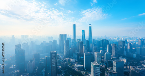 Aerial View of City Skyline and Skyscrapers Under Blue Sky and White Clouds