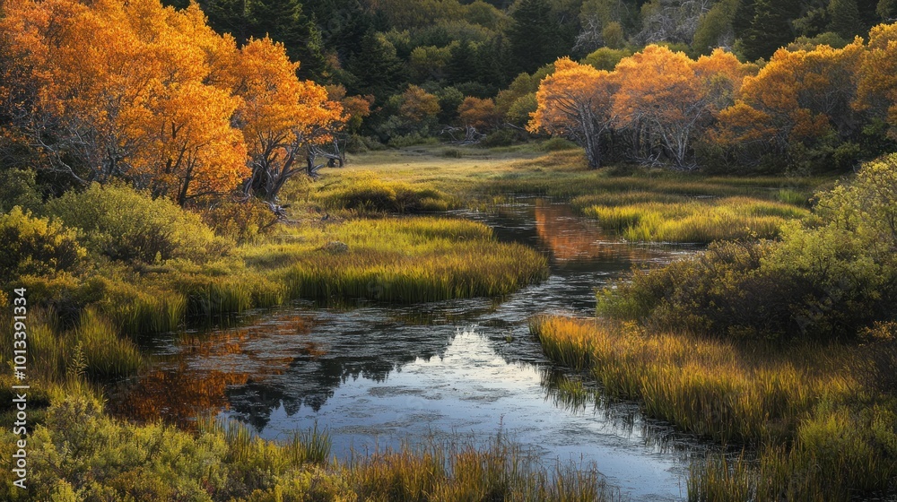 Autumnal Reflections in a Serene Marsh Autumnal Reflections in a Serene Marsh