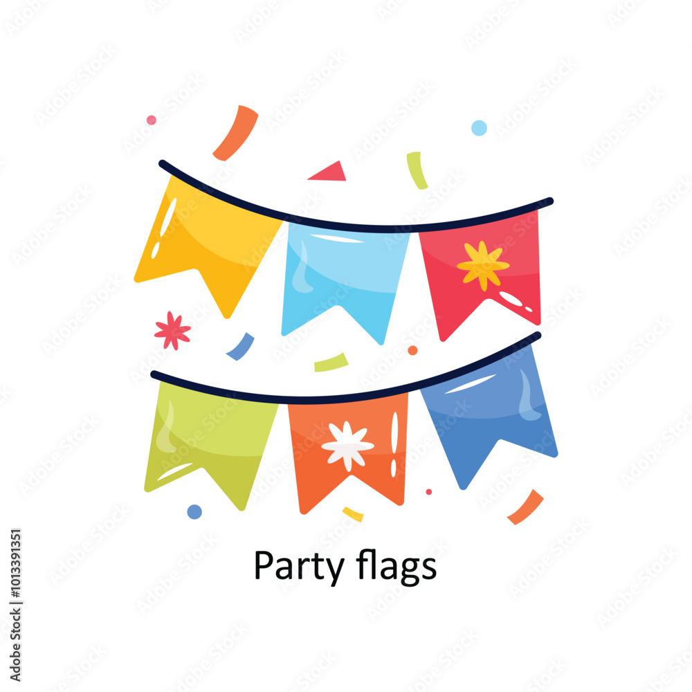 Party flags doodle vector outline Sticker. EPS 10 file