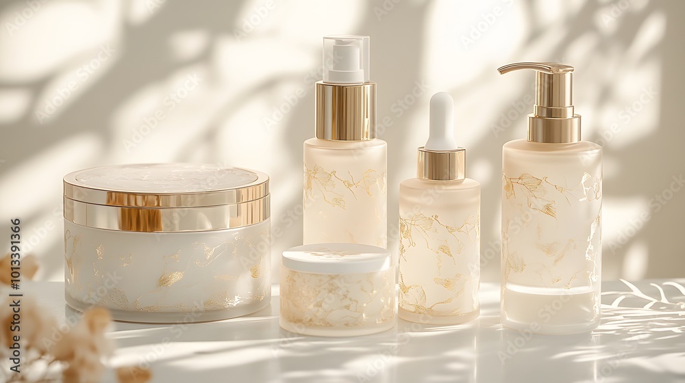 luxurious skincare products with golden accents luxurious skincare products with golden accents