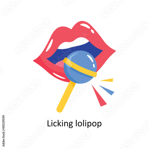 Licking lolipop doodle vector outline Sticker. EPS 10 file