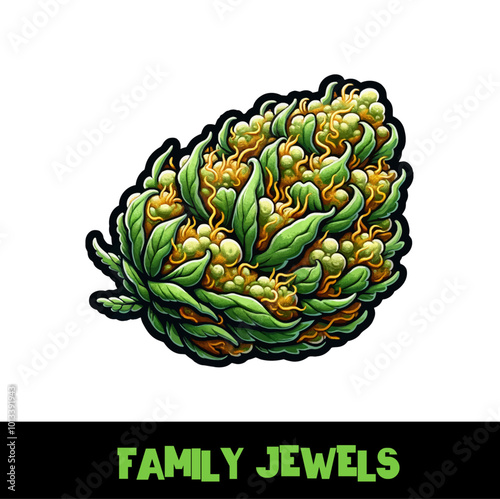 Vector Illustrated Family Jewels Cannabis Bud Strain Cartoon