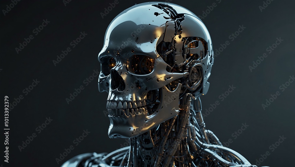 Cybernetic skull robot design blending technology and skeletal elements. Cybernetic skull robot design blending technology and skeletal elements.