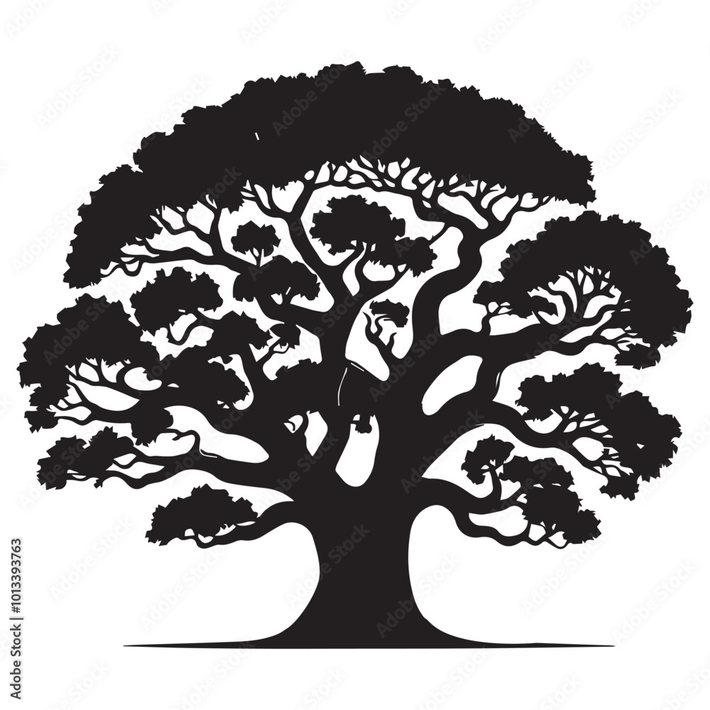 Fototapeta premium Banyan Tree Vector illustration in black and white - Banyan Plant Silhouette Design