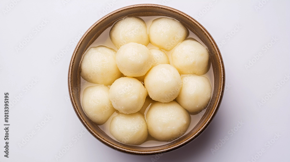 Top view of rasgulla bowl on white background Top view of rasgulla bowl on white background