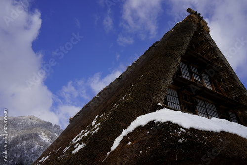 Old Japanese sleep thatched roof house in Gokayama photo