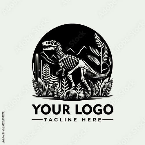 Dinosaur skeletons vector logo palm tree, flying reptiles, lush foliage dinosaur skeletons, palm tree, flying reptiles, lush foliage. Suitable for educational materials, prehistoric themes, museum dis photo