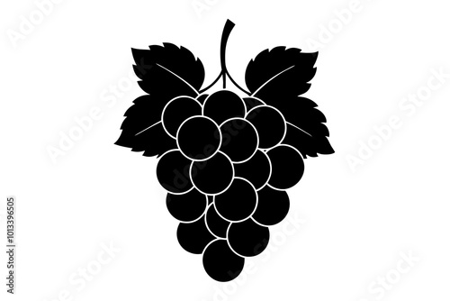  Delicious fruit grapes silhouette black vector art illustration