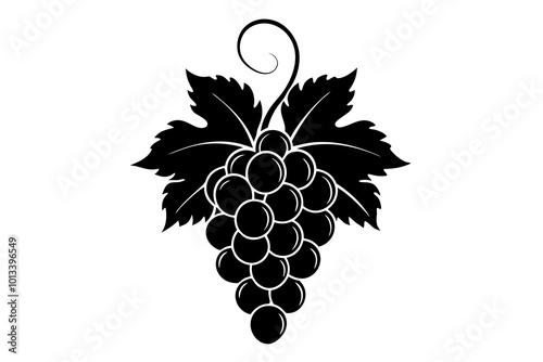 Delicious fruit grapes silhouette black vector art illustration