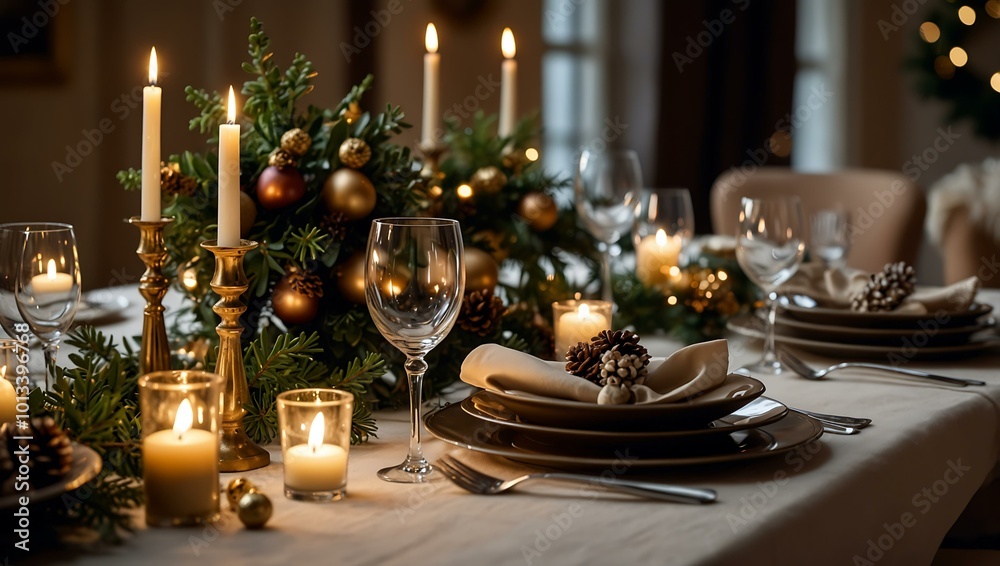 Elegant festive table settings for a stylish Christmas dinner. Elegant festive table settings for a stylish Christmas dinner.