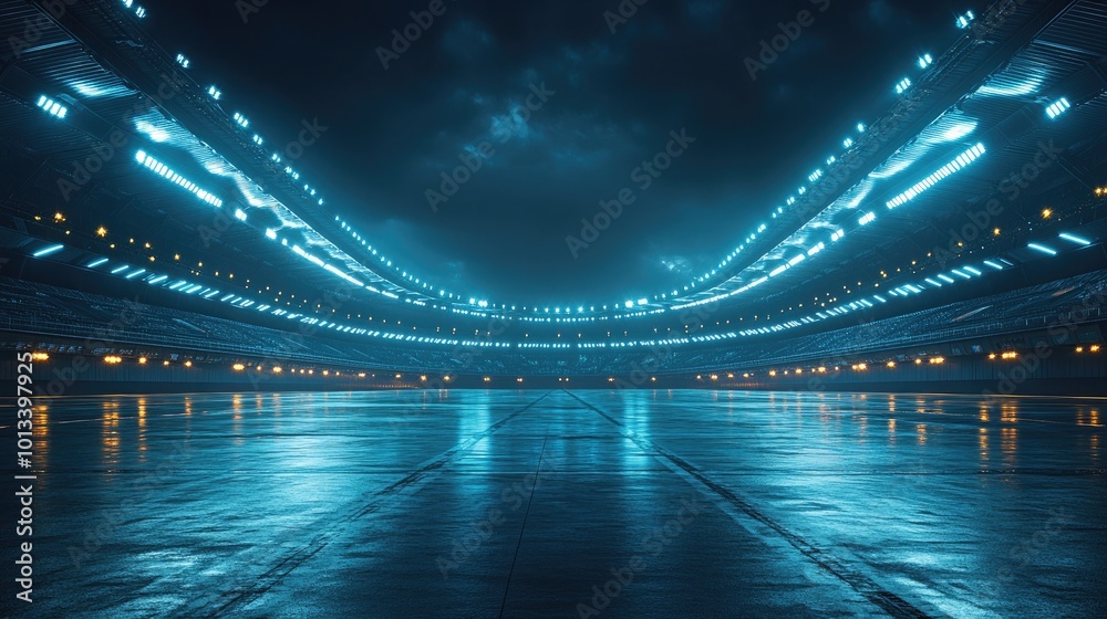 Futuristic Stadium Illuminated by AI-Driven Flashlights - Perfect for Tech and Sports Themes Futuristic Stadium Illuminated by AI-Driven Flashlights - Perfect for Tech and Sports Themes