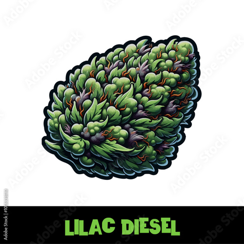 Vector Illustrated Lilac Diesel Cannabis Bud Strain Cartoon
