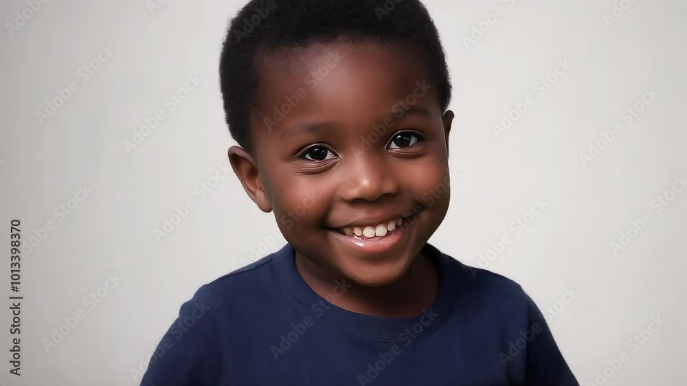 Smiling African child in casual clothing with a joyful expression on a neutral background. Concept of happiness, childhood, and innocence. Smiling African child in casual clothing with a joyful expression on a neutral background. Concept of happiness, childhood, and innocence.
