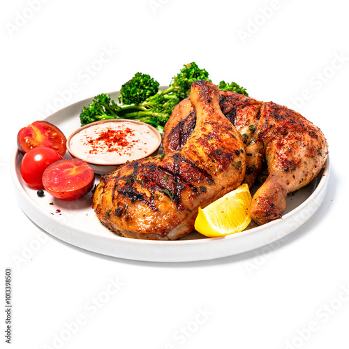 Fresh grilled leg piece chicken with vegetables photo