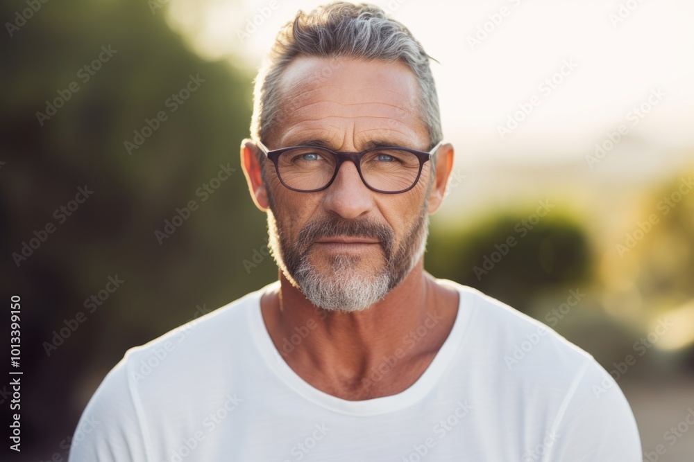Portrait of handsome mature man with eyeglasses looking at camera outdoors Portrait of handsome mature man with eyeglasses looking at camera outdoors