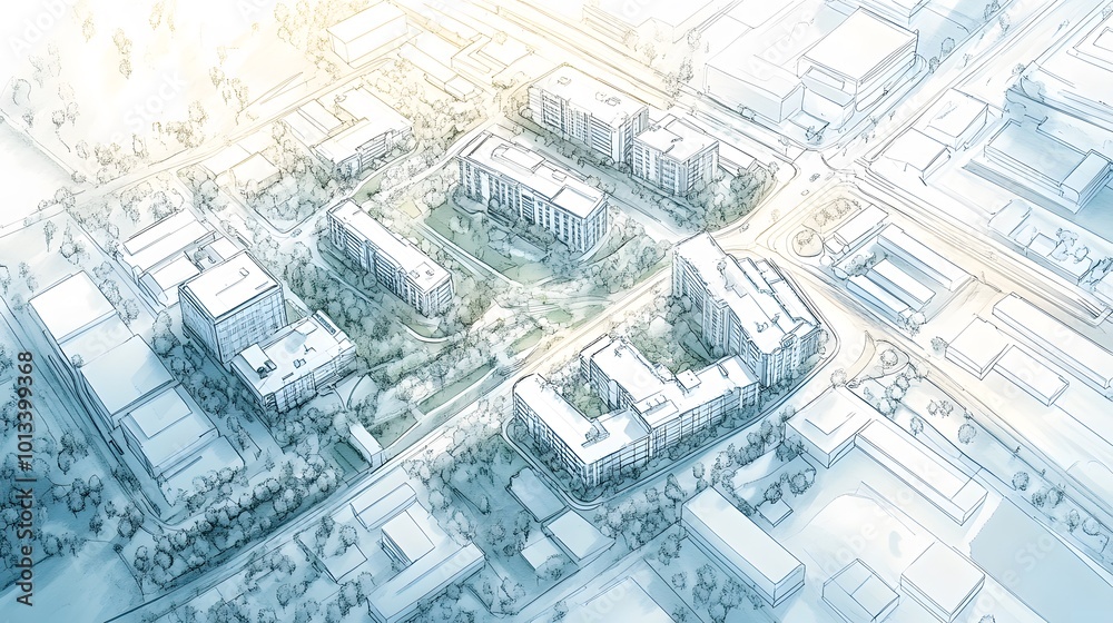 Architectural blueprint of a modern urban development Architectural blueprint of a modern urban development