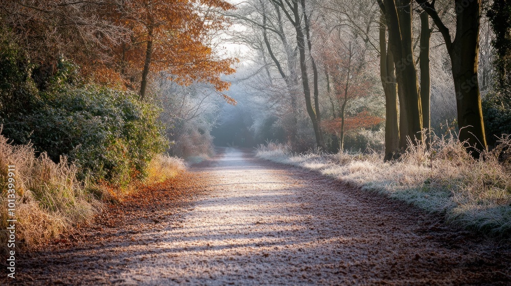 Obraz premium Frosted Path Through a Wintery Forest