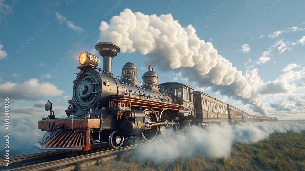 Obraz premium 3d rendering of a steam locomotive train. Vintage style.