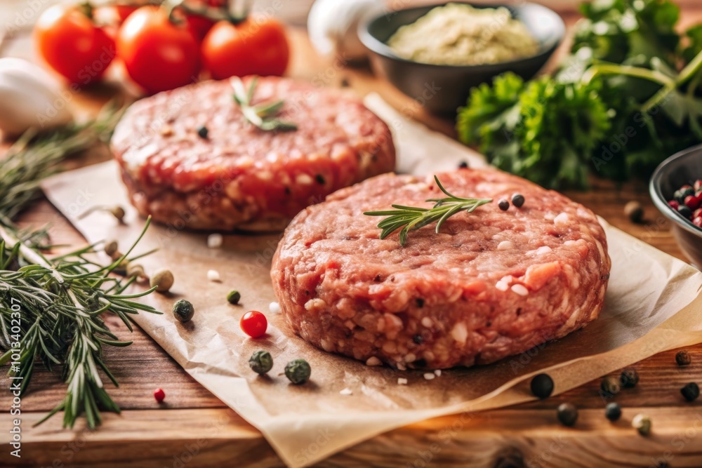 Raw Burger Patty with Herbs Raw Burger Patty with Herbs