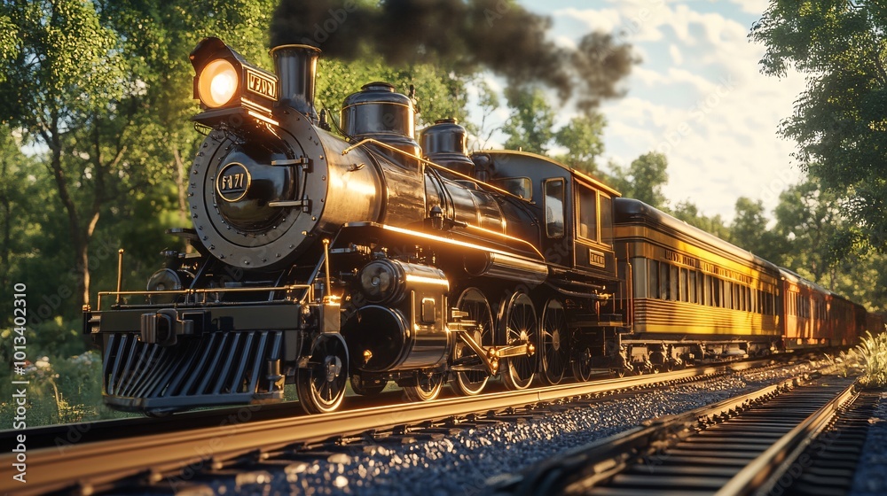 Obraz premium 3d rendering of a steam locomotive train. Vintage style.