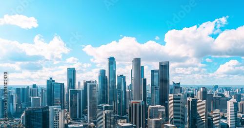 Aerial View of City Skyline and High-Rise Buildings Under Blue Sky and White Clouds