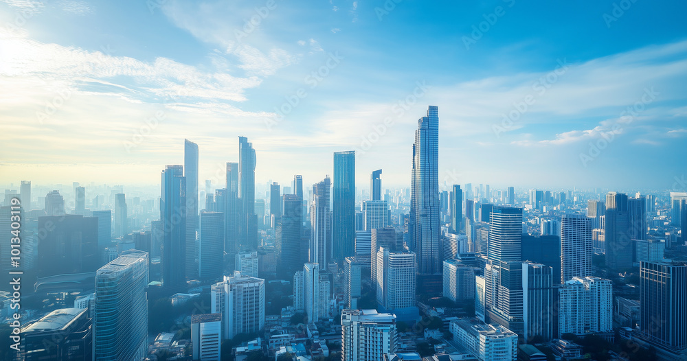 Aerial View of City Skyline and High-Rise Buildings Under Blue Sky and White Clouds