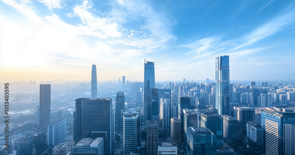 Aerial View of City Skyline and High-Rise Buildings Under Blue Sky and White Clouds Aerial View of City Skyline and High-Rise Buildings Under Blue Sky and White Clouds