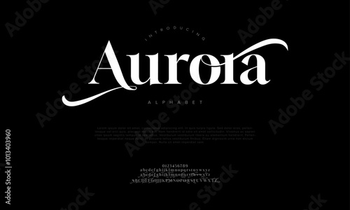 Aurora typography beauty fashion elegant minimalist serif italic fonts decorative wedding vintage retro logos. Minimal luxury font alphabet logo. Vector illustration
