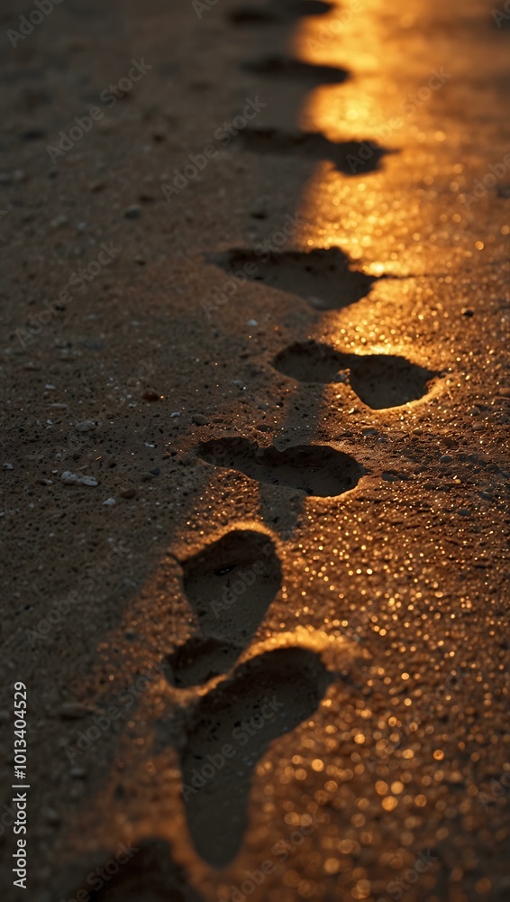Footprints illuminated by sunset. Footprints illuminated by sunset.