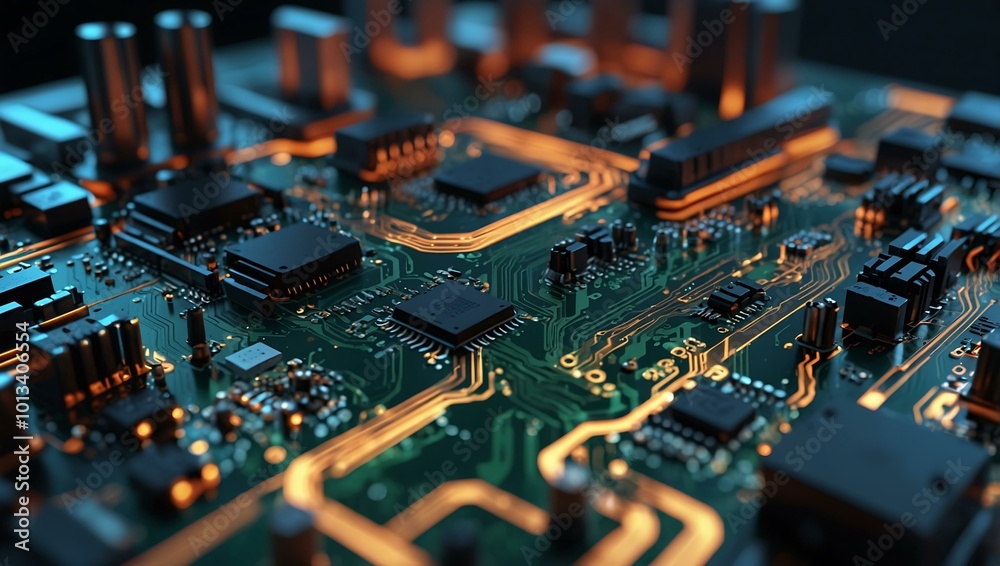 Futuristic circuit board design in 3D. Futuristic circuit board design in 3D.
