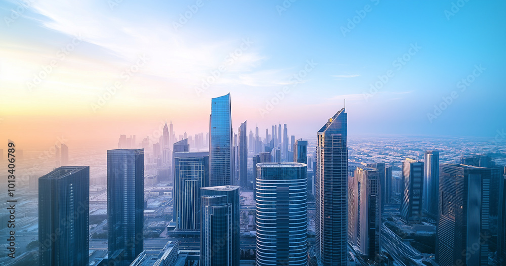 Aerial View of City Skyline and High-Rise Buildings Under Blue Sky and White Clouds Aerial View of City Skyline and High-Rise Buildings Under Blue Sky and White Clouds