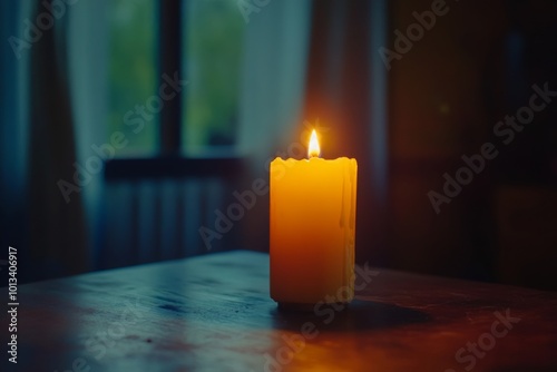 A Single Candle Glowing in the Dark