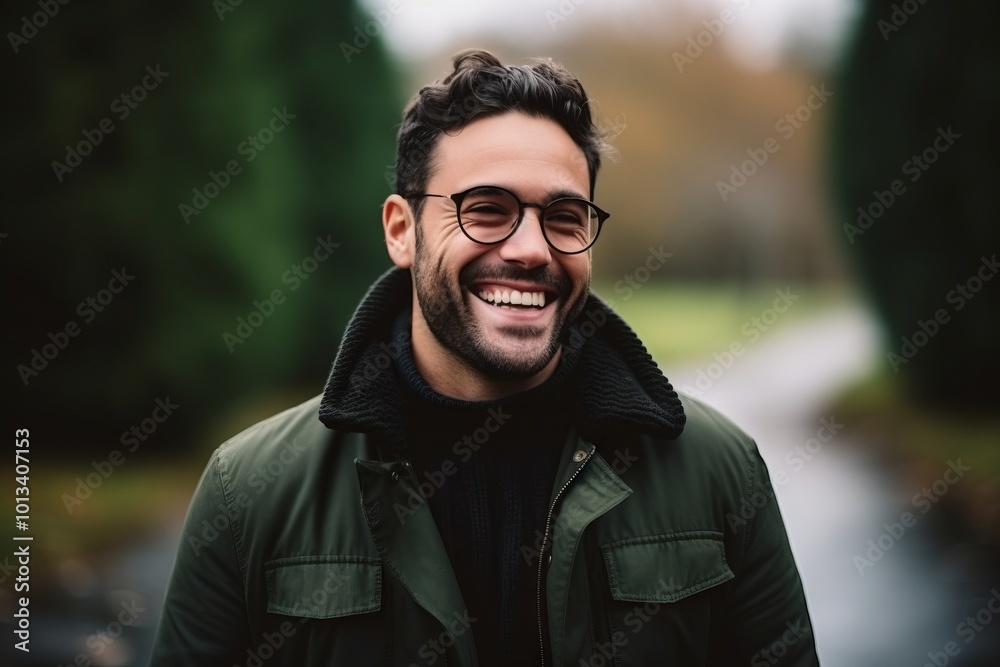Portrait of a handsome young man wearing glasses, smiling and looking at the camera. Portrait of a handsome young man wearing glasses, smiling and looking at the camera.