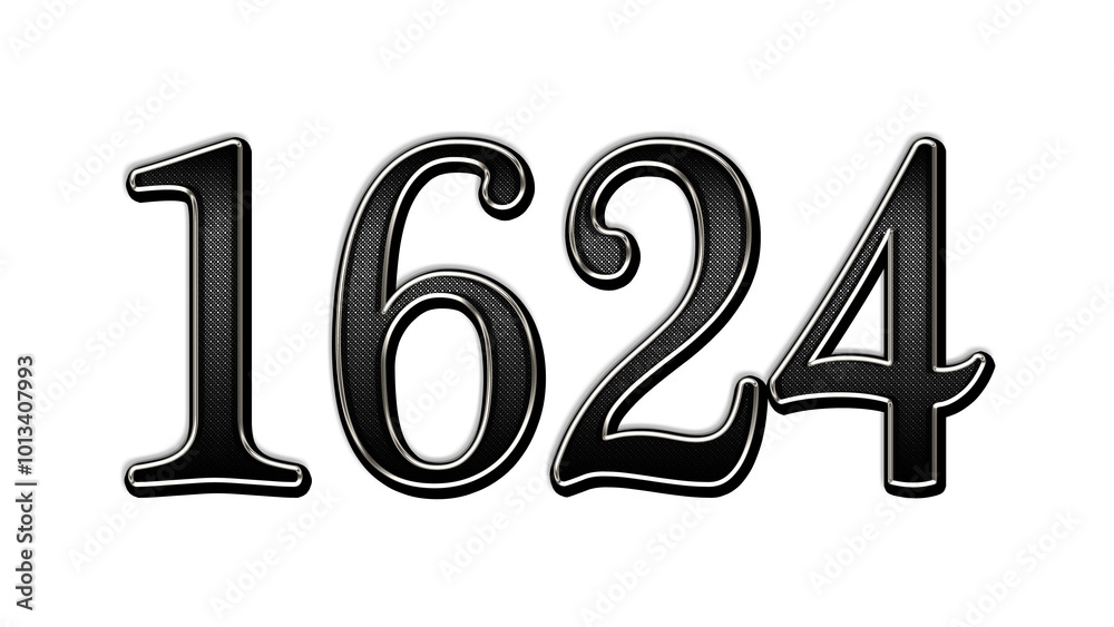 black metal 3d design of number 1624 on white background. black metal 3d design of number 1624 on white background.