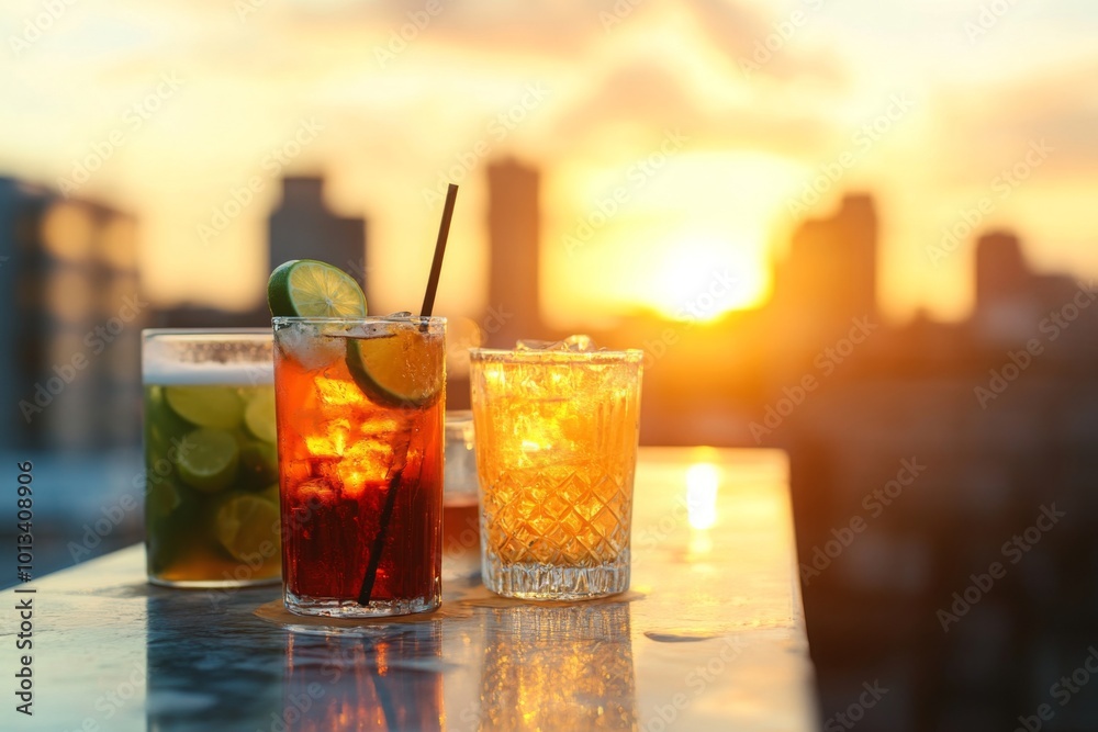 Sunset Cocktails on Rooftop Terrace Sunset Cocktails on Rooftop Terrace