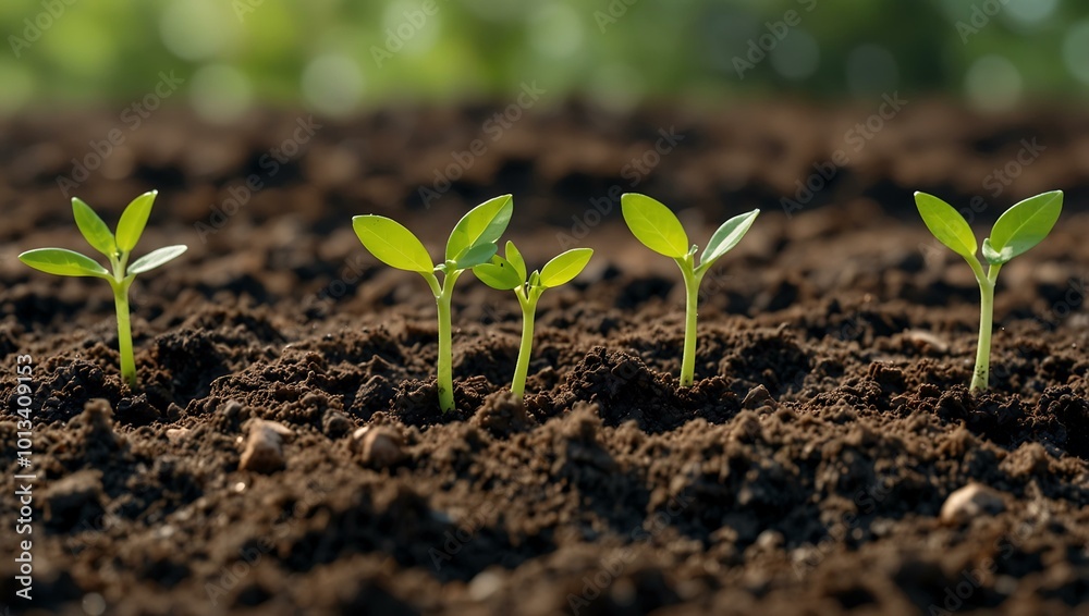 Green seedlings emerging from soil, celebrating nature's cycle. Green seedlings emerging from soil, celebrating nature's cycle.