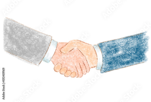 握手するビジネスマンの手のクレヨン画