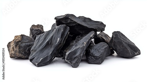 Natural Black Pieces Of Mumiyo Or Shilajit Isolated Against A White Background