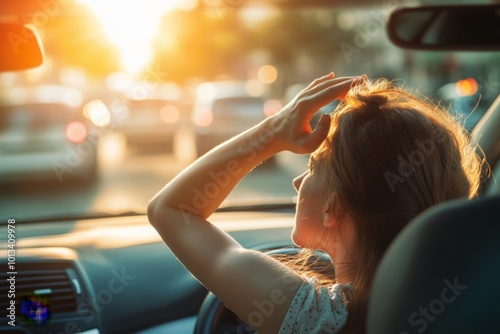 Woman Feeling Overwhelmed in Traffic Jam photo