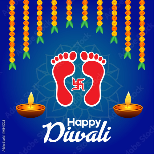 happy diwali decorative background with foot print photo