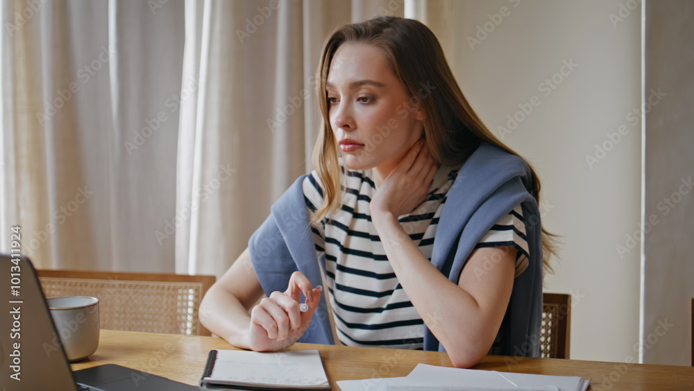 Woman psychologist consulting online making notes in copybook at table closeup Woman psychologist consulting online making notes in copybook at table closeup