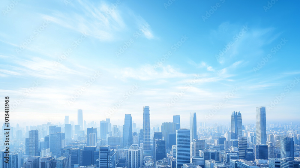 City Skyline and Skyscrapers Under Blue Sky and White Clouds Aerial View City Skyline and Skyscrapers Under Blue Sky and White Clouds Aerial View