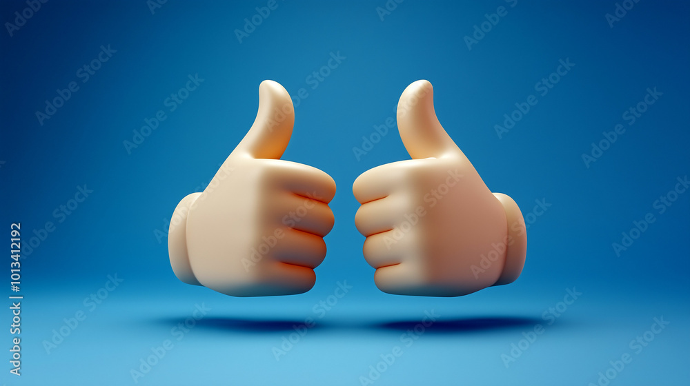 Trendy modern cartoon thumbs up icons set against a vibrant blue background for positive feedback Trendy modern cartoon thumbs up icons set against a vibrant blue background for positive feedback