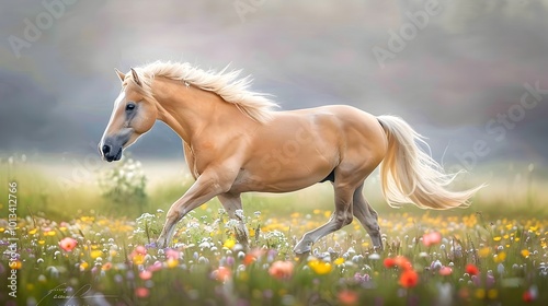 Majestic Equine Graces Wildflower Field in Romantic Style