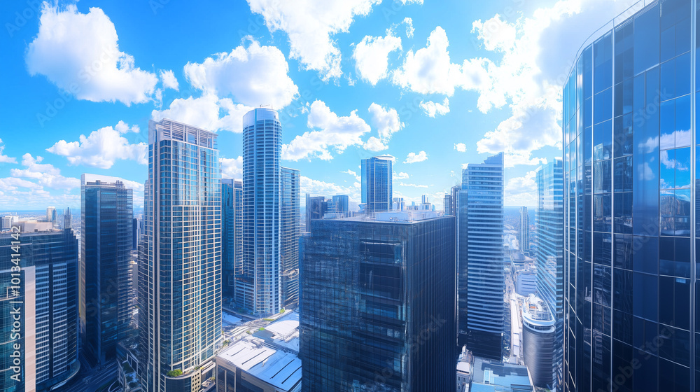 Aerial View of City Skyline and High-Rise Buildings Under Blue Sky and White Clouds Aerial View of City Skyline and High-Rise Buildings Under Blue Sky and White Clouds