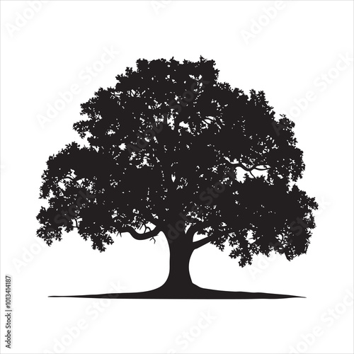 Oak Tree Vector illustration in black and white - Oak Plant Silhouette Design
